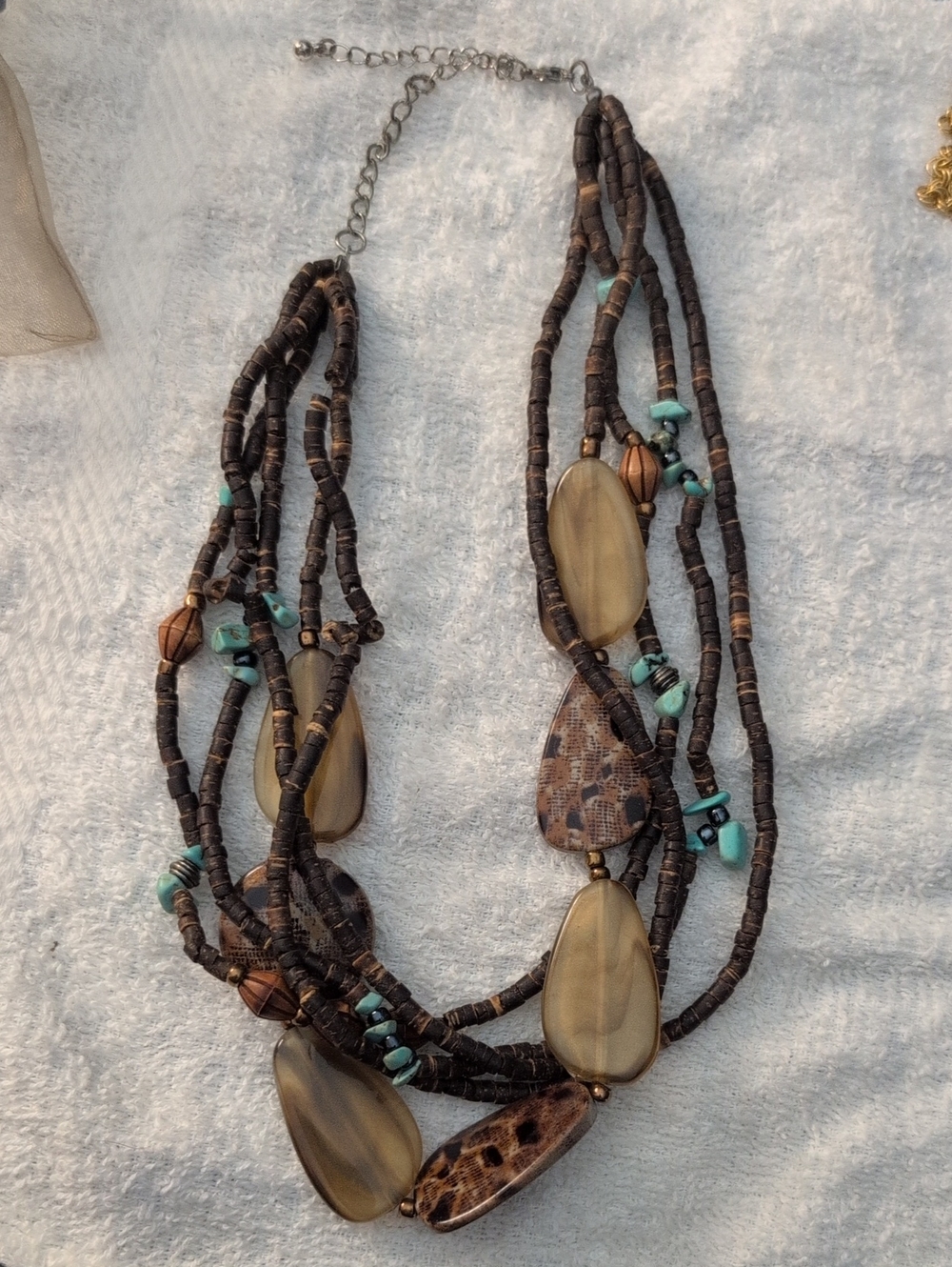 Multi-Strand Brown & Turquoise Beaded Statement Necklace
